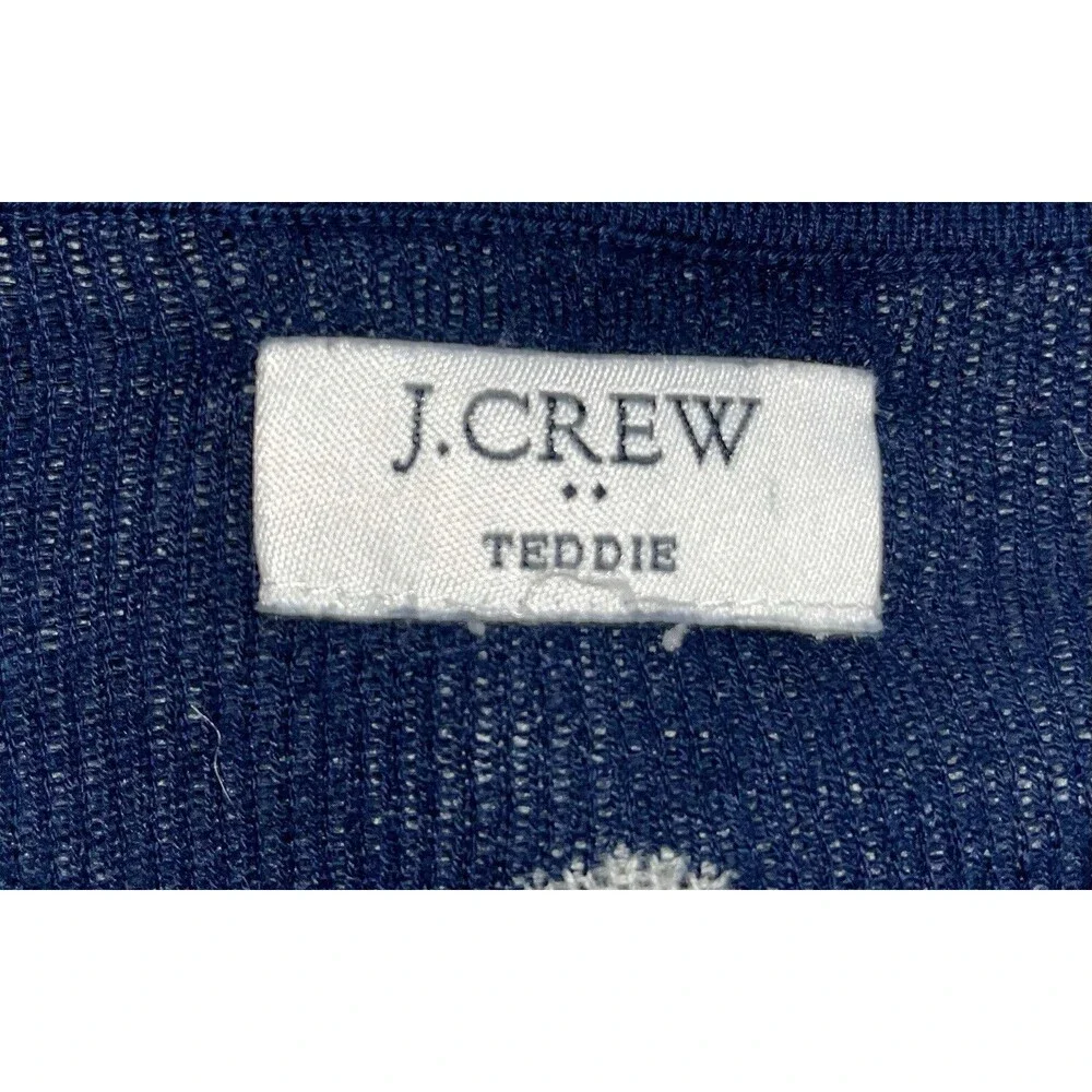 J.Crew Womens Cotton Teddie Sweater Gray Navy Polka Dot Crew Neck Pullover Sz XS